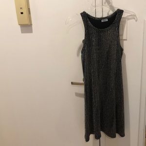 Fitted/swingy black/silver party dress